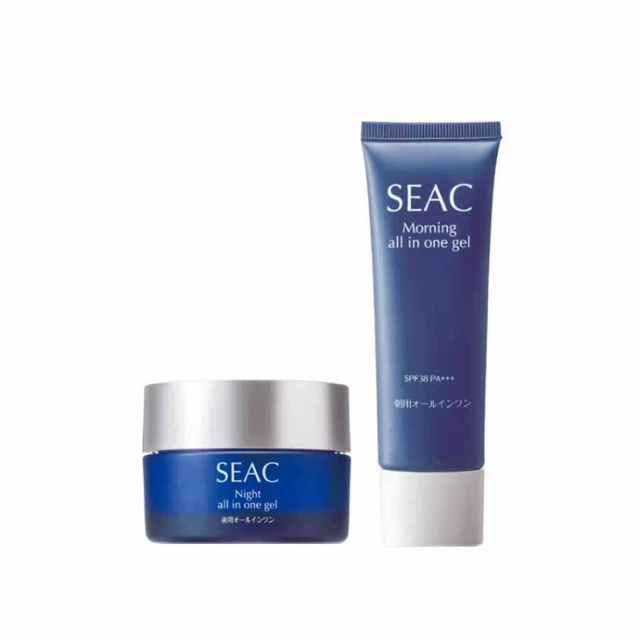 世田谷自然食品 SEAC シーク オールインワン 朝夜セット 各 25g 約2ヵ月分 オールインワンジェル 朝用 夜用 スキンケア 化粧水 乳液 美容液 クリーム UV